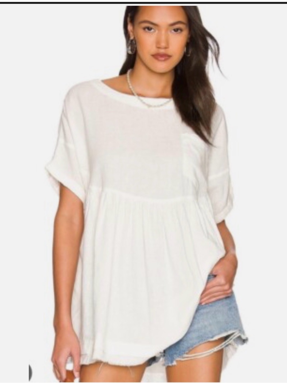 NWT We The Free Moon City Top Oversized Longline White